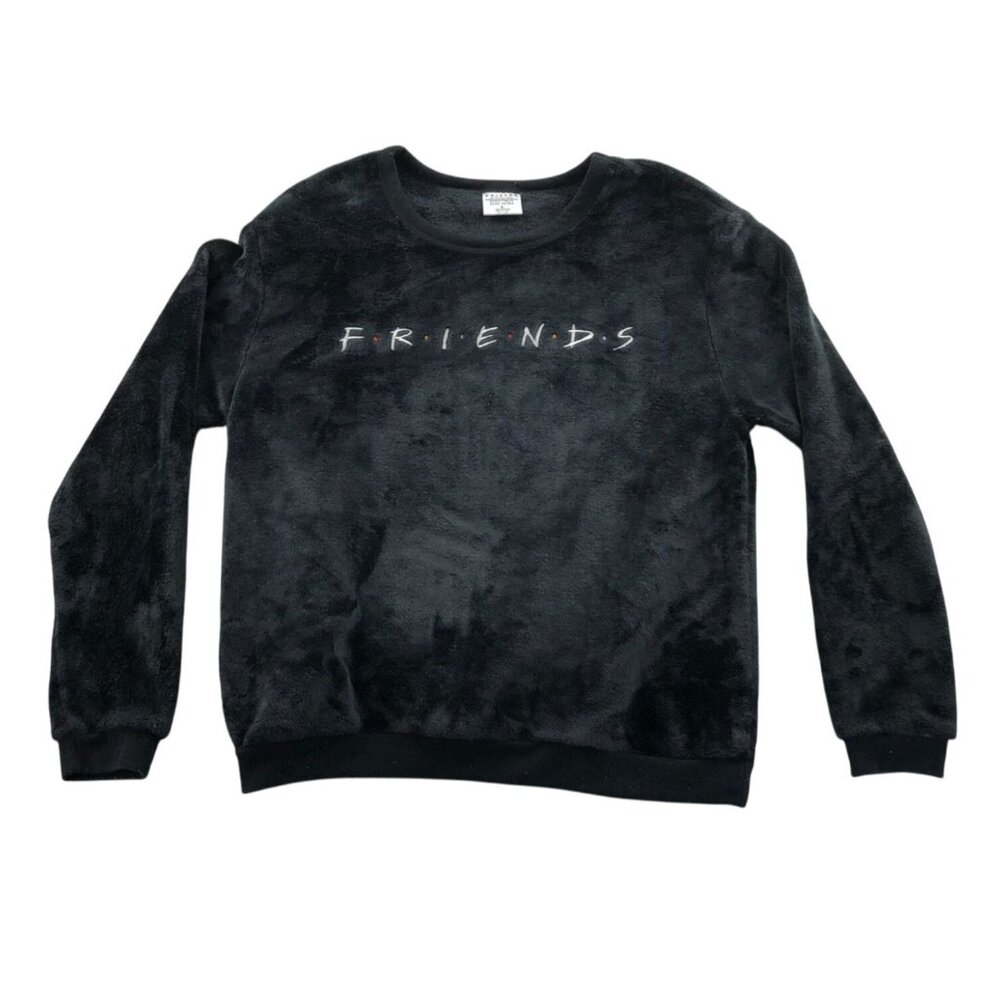 Friends Women's Velour Sweatshirt Large Black Plush Cozy Fleece Lounge
